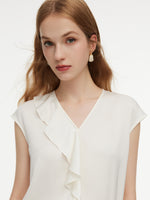 22MM Mulberry Silk Asymmetrical Ruffle Women Blouse GOELIA