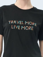 Cotton Beaded Letter Women T-Shirt GOELIA