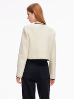 100% Wool Contrast Trim Women Crop Jacket GOELIA