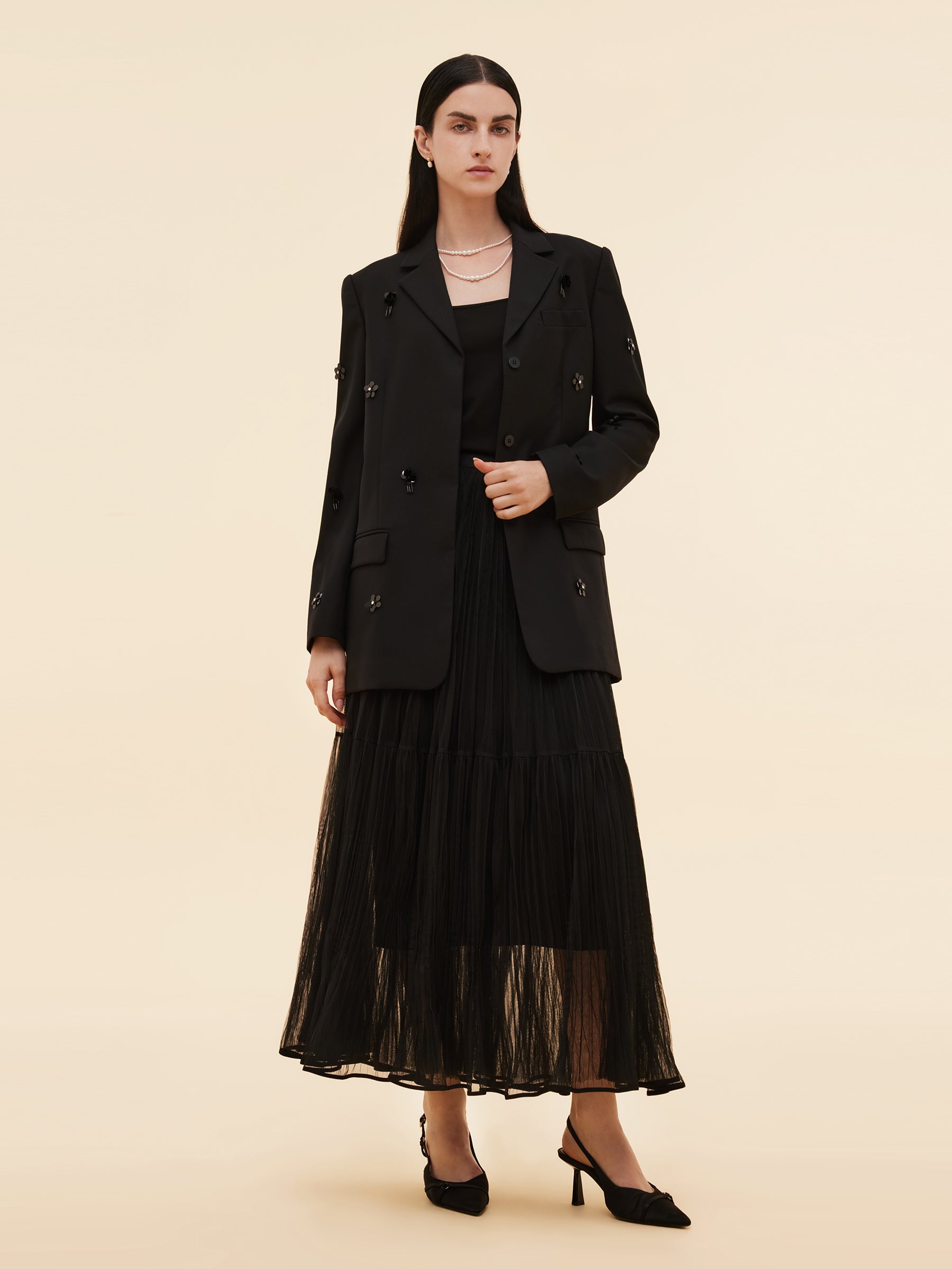 100% Worsted Wool Beaded Women Blazer GOELIA