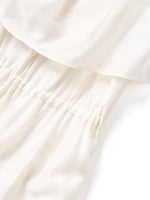Tencel Blend Conovertible Neck Women Gathered Waist Maxi Dress With Floral Ribbon GOELIA
