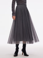Mesh Elastic Waist Sequins Pleated Women Skirt GOELIA