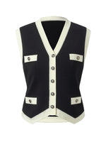 Tencel Blend Contrast Trim Women Knit Vest GOELIA