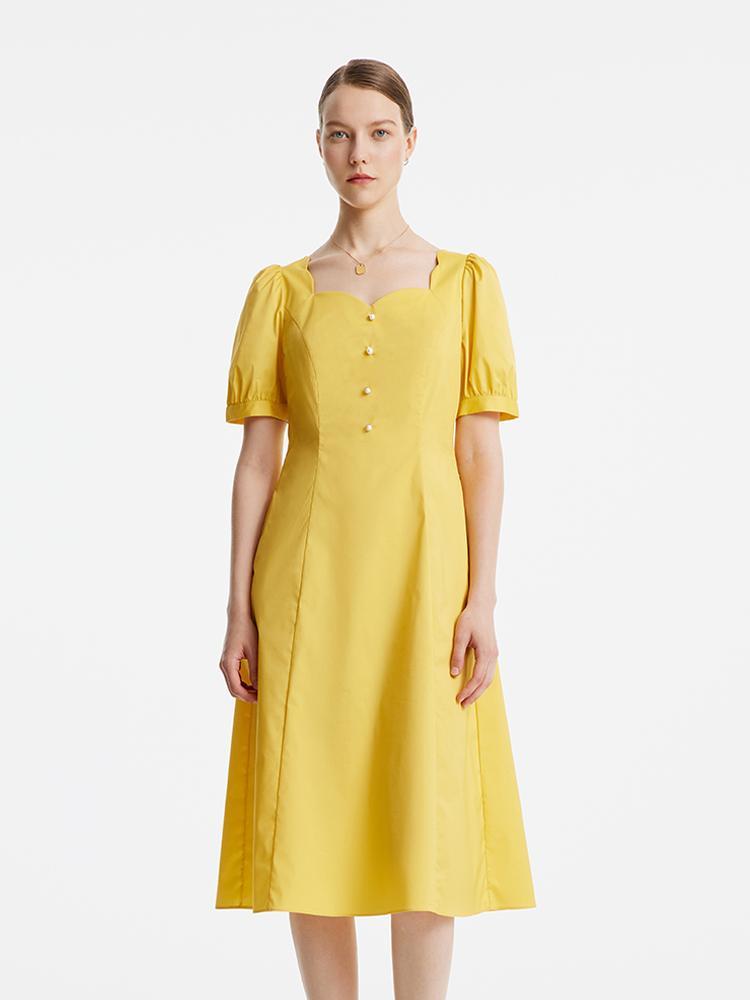 Yellow Square-Neck Cotton Dress GOELIA