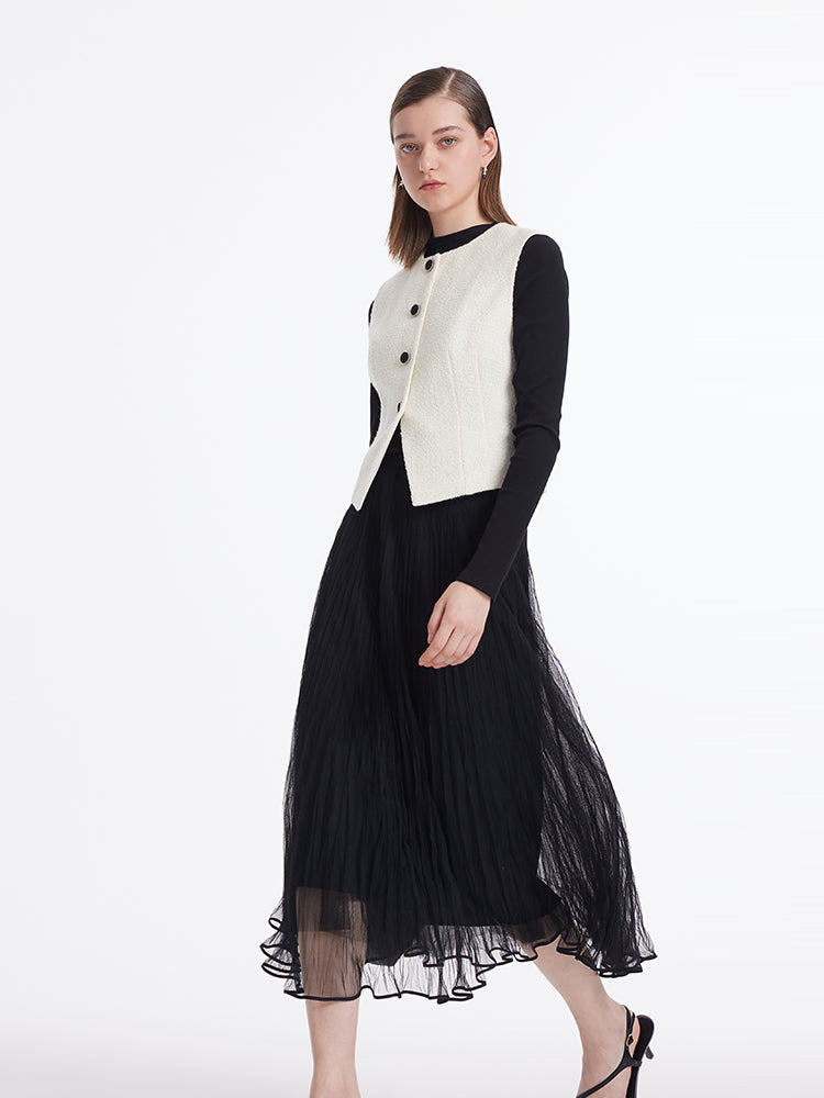 Single-Breasted Vest And Sheath Sweater And Tulle Skirt Three-Piece Set GOELIA