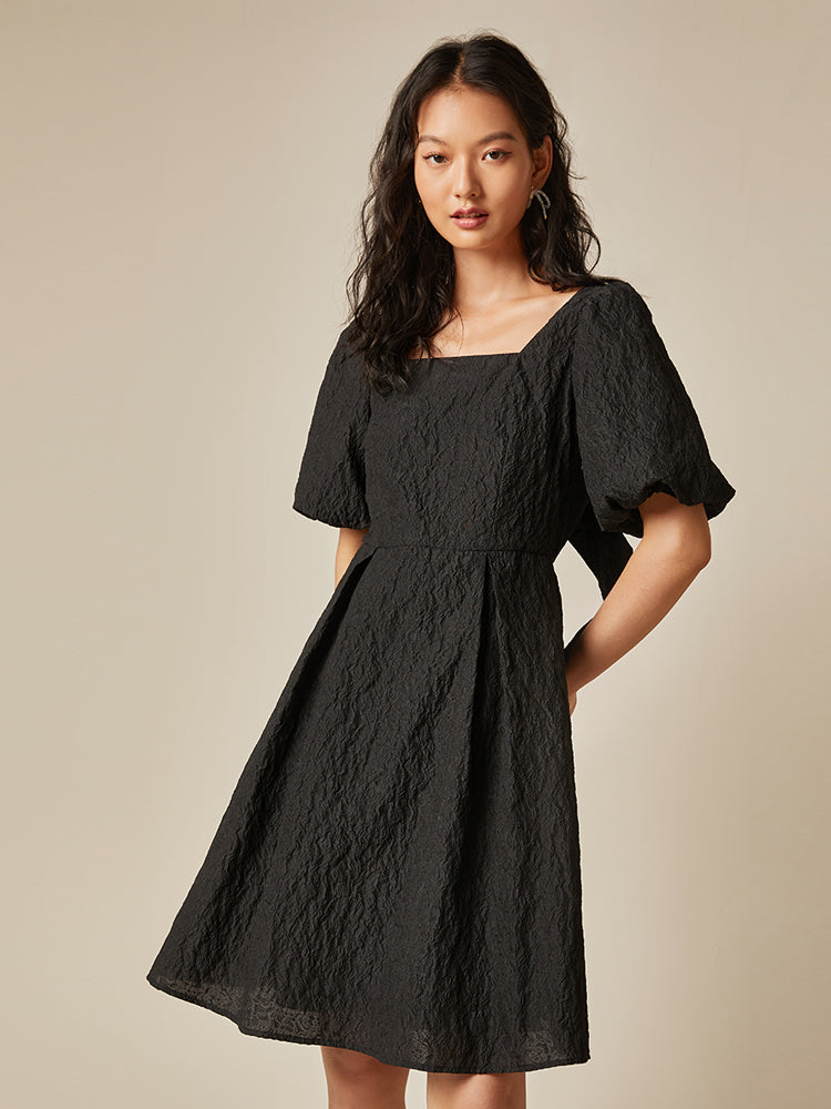 Detachable Bowknot Jacquard Mini Dress GOELIA