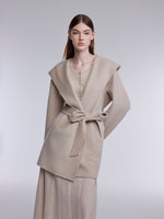 [Preview] Cashmere Wool Blend Women Hooded Wrap Coat GOELIA