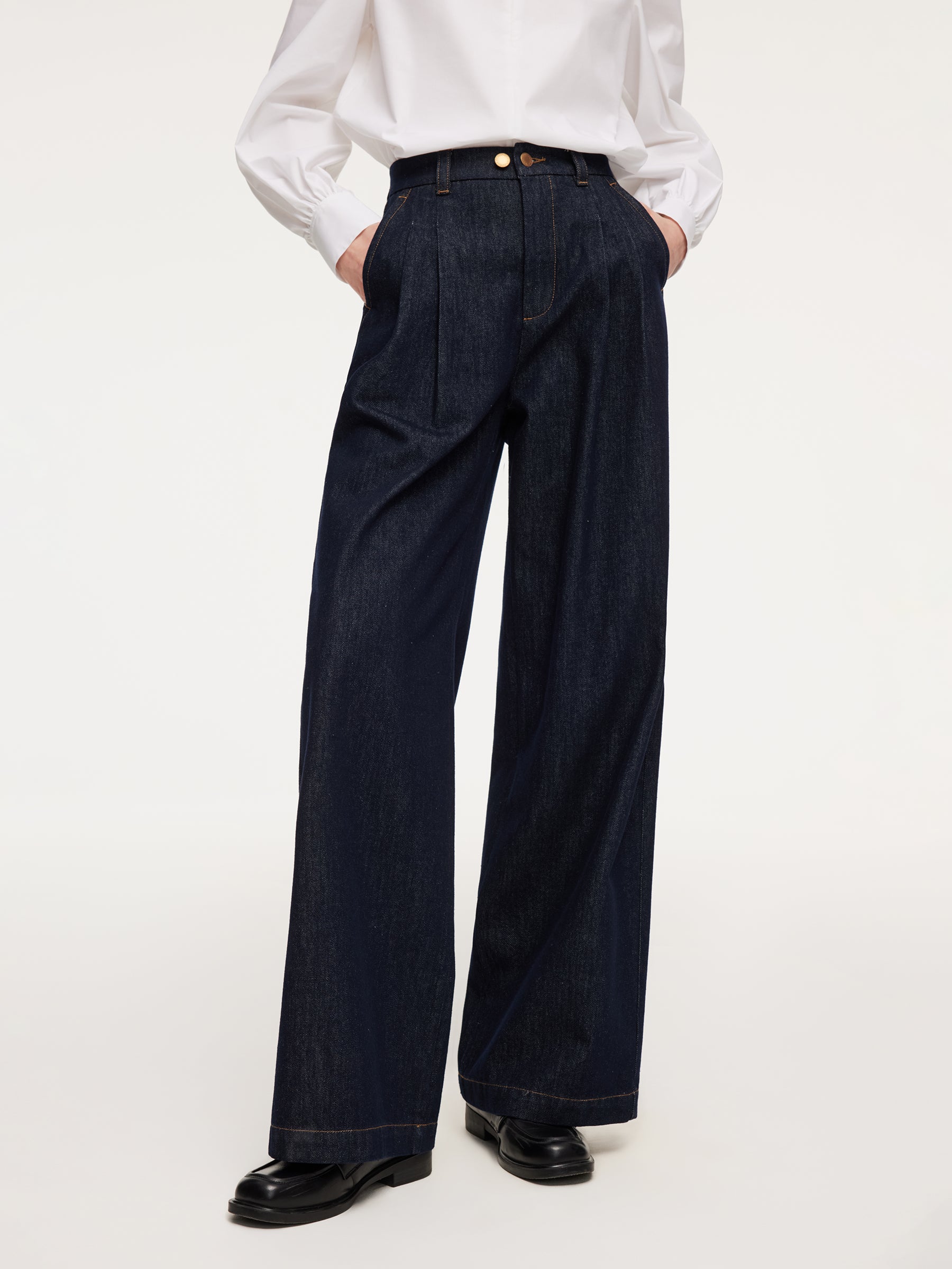 [Preview] Denim Adjustable Waist Women Wide Leg Jeans GOELIA