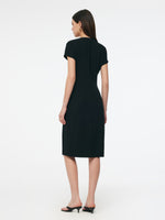Triacetate Blend V-Neck Women Gathered Waist Midi Dress GOELIA