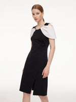 Color Block Cold Shoulder Women Patchwork Side Slit Knit Midi Dress GOELIA