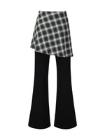 Cotton Blend Women Flared Knit Pants With Plaid Skirt GOELIA