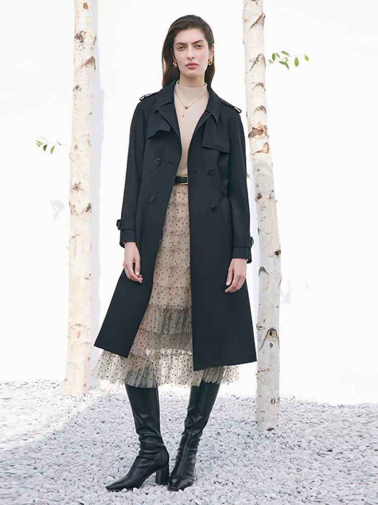 Worsted Woolen Gathered Waist Trench Coat GOELIA