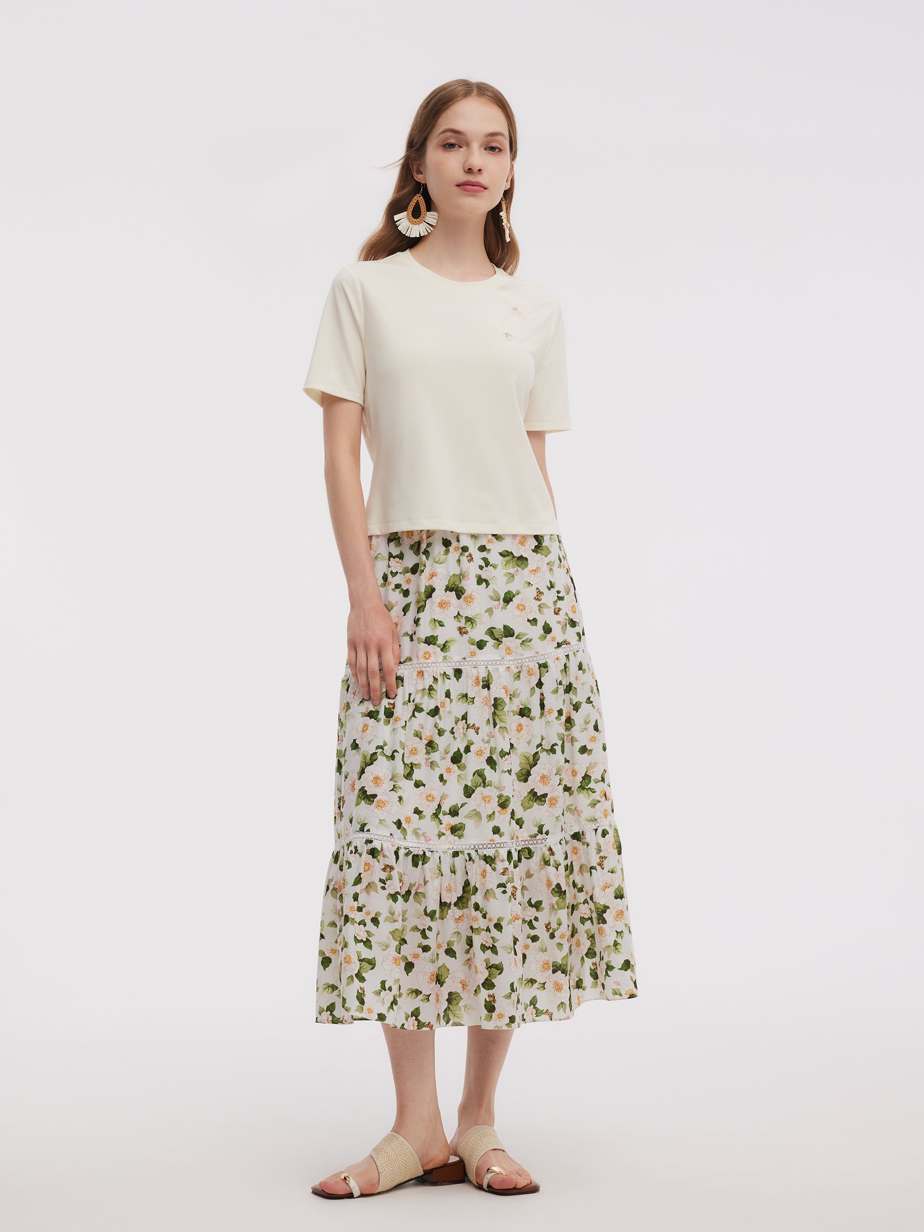 Tencel Blend Butterfly Sequin Embroidered Women T-Shirt GOELIA