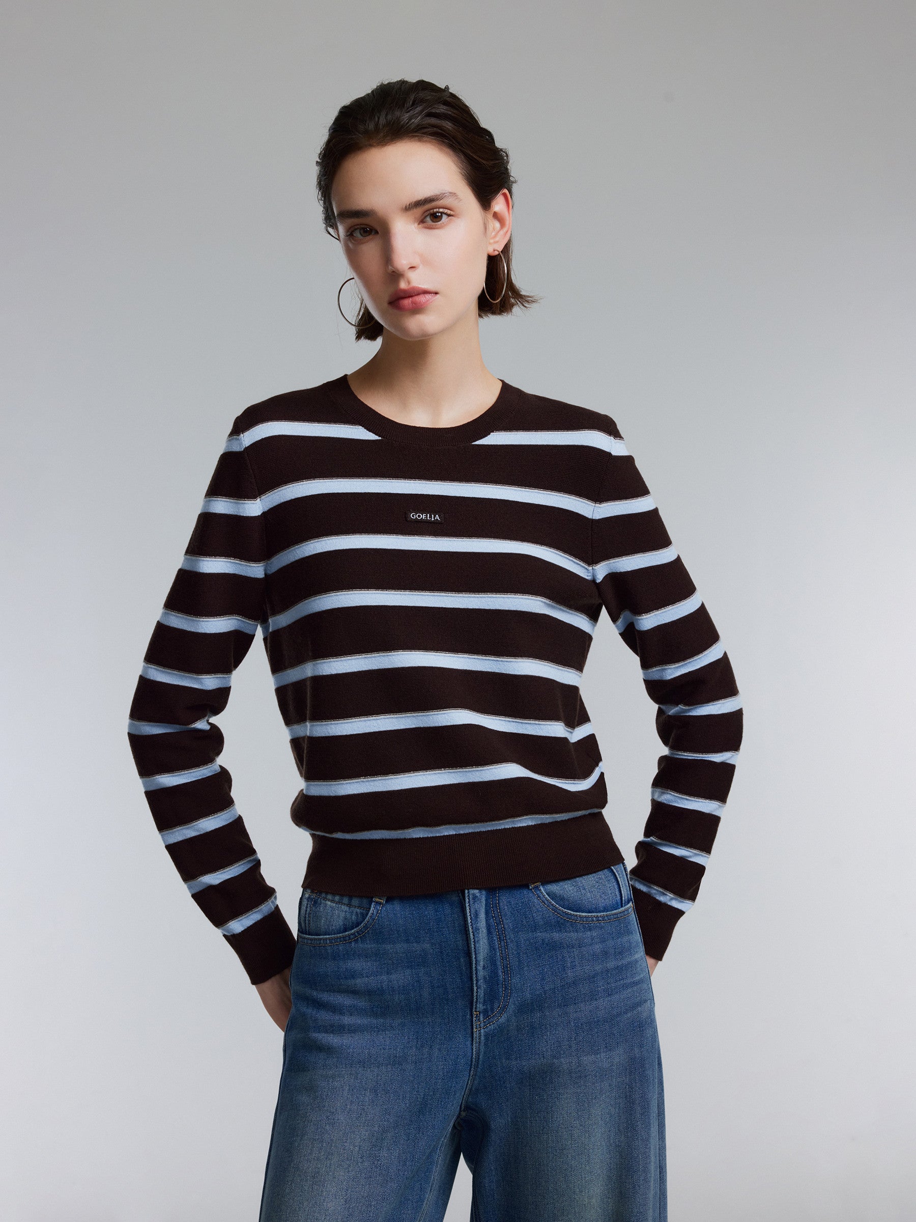Tencel Wool Blend Stripe Women Knit Top GOELIA