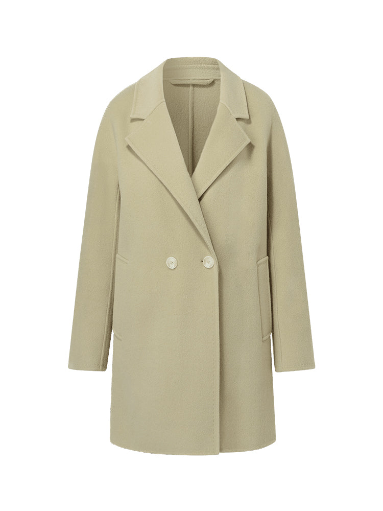Pure Wool Mid-Length Notched Lapel Double-Faced Women Coat GOELIA