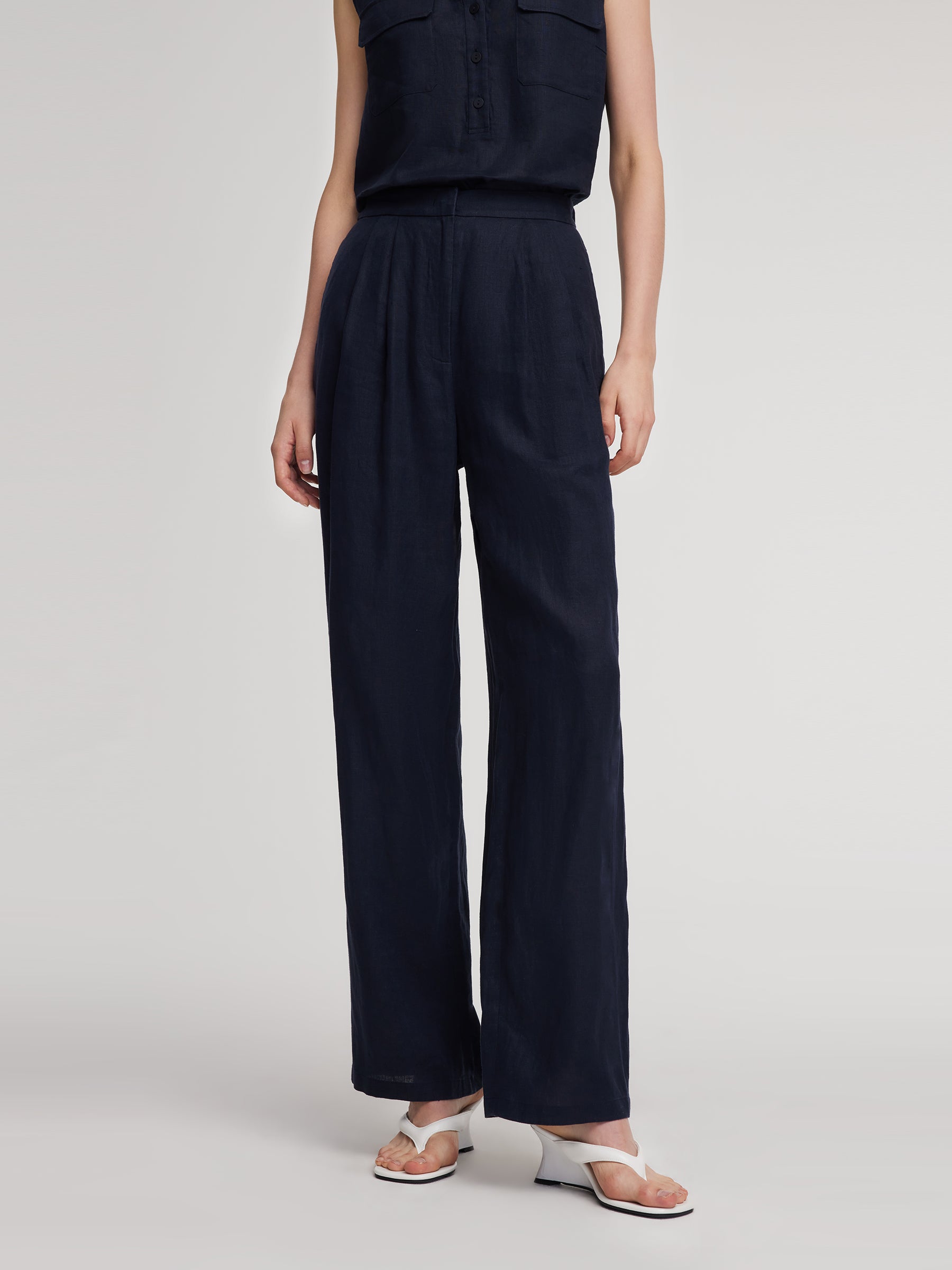 100% Linen Straight Leg Women Pants GOELIA