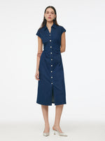 Denim Side Twist Women Cap Sleeve Stretchy Midi Dress GOELIA