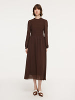 Ruffle Round Neck Women Smocked Maxi Dress GOELIA