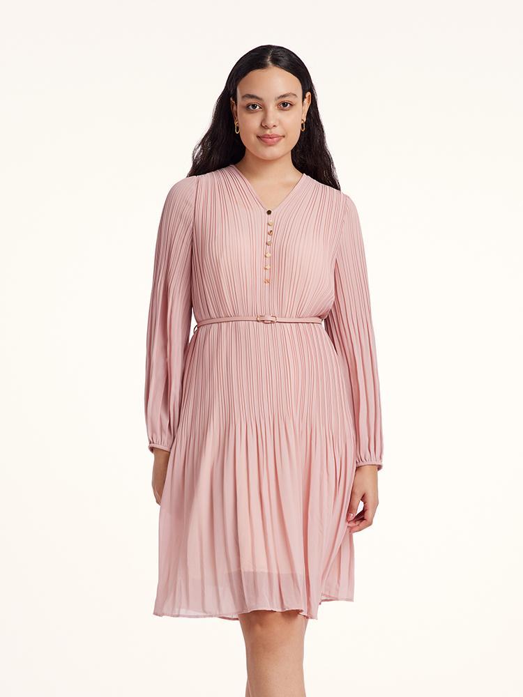 Pink Ruched Midi Dress With Belt GOELIA