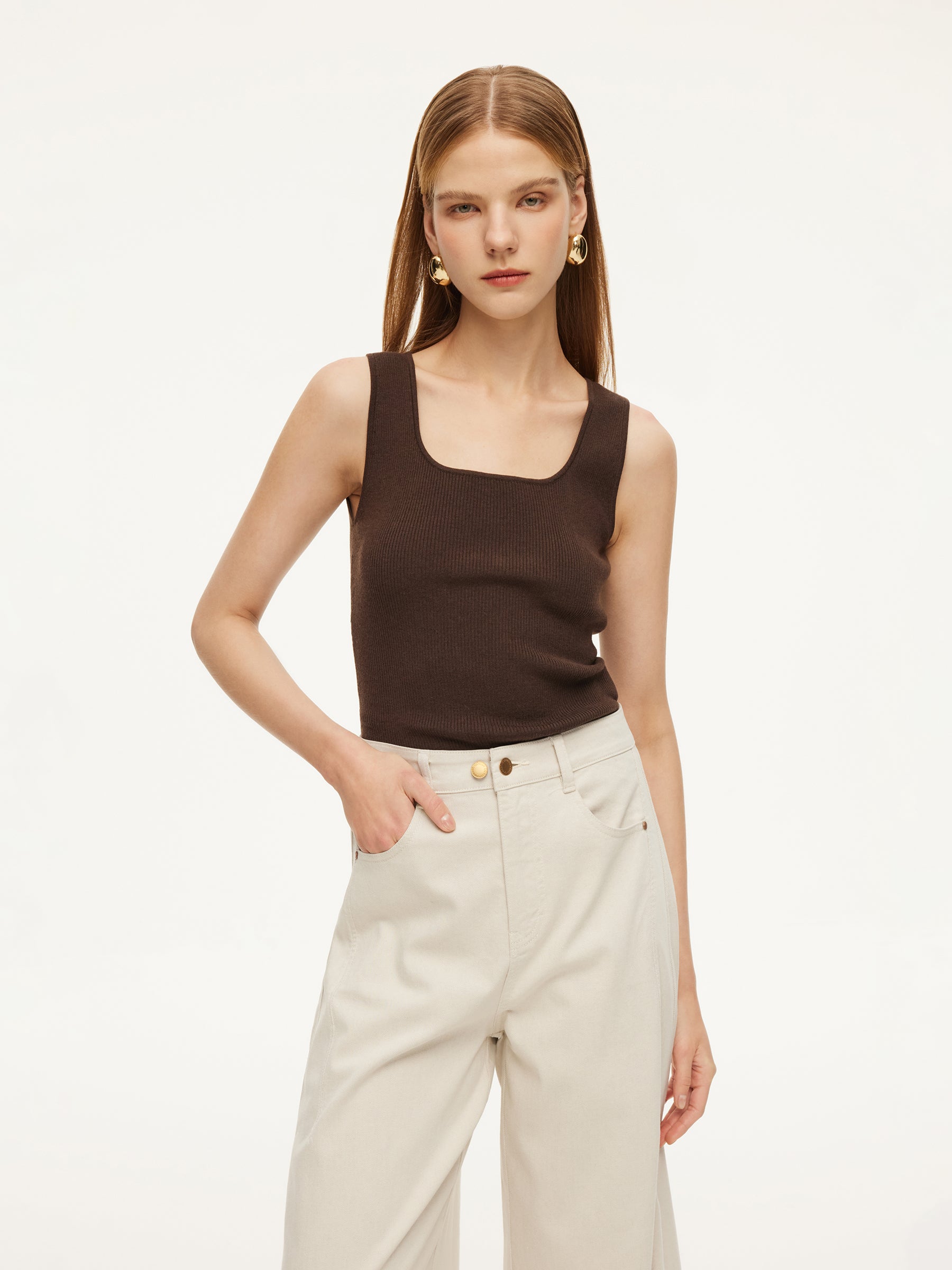 [Preview] Square Neck Women Knit Tank Top GOELIA