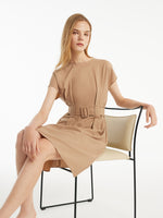 Wool-Silk Blend Women Mini Dress With Belt GOELIA