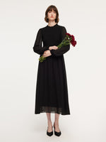 Ruffle Round Neck Women Smocked Maxi Dress GOELIA
