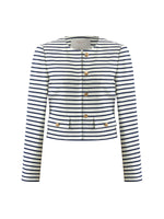 Cotton Striped Single-Breasted Women Crop Jacket GOELIA