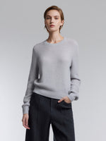 [Preview] Wool Blend Shimmer Ribbed Women Crewneck Sweater GOELIA