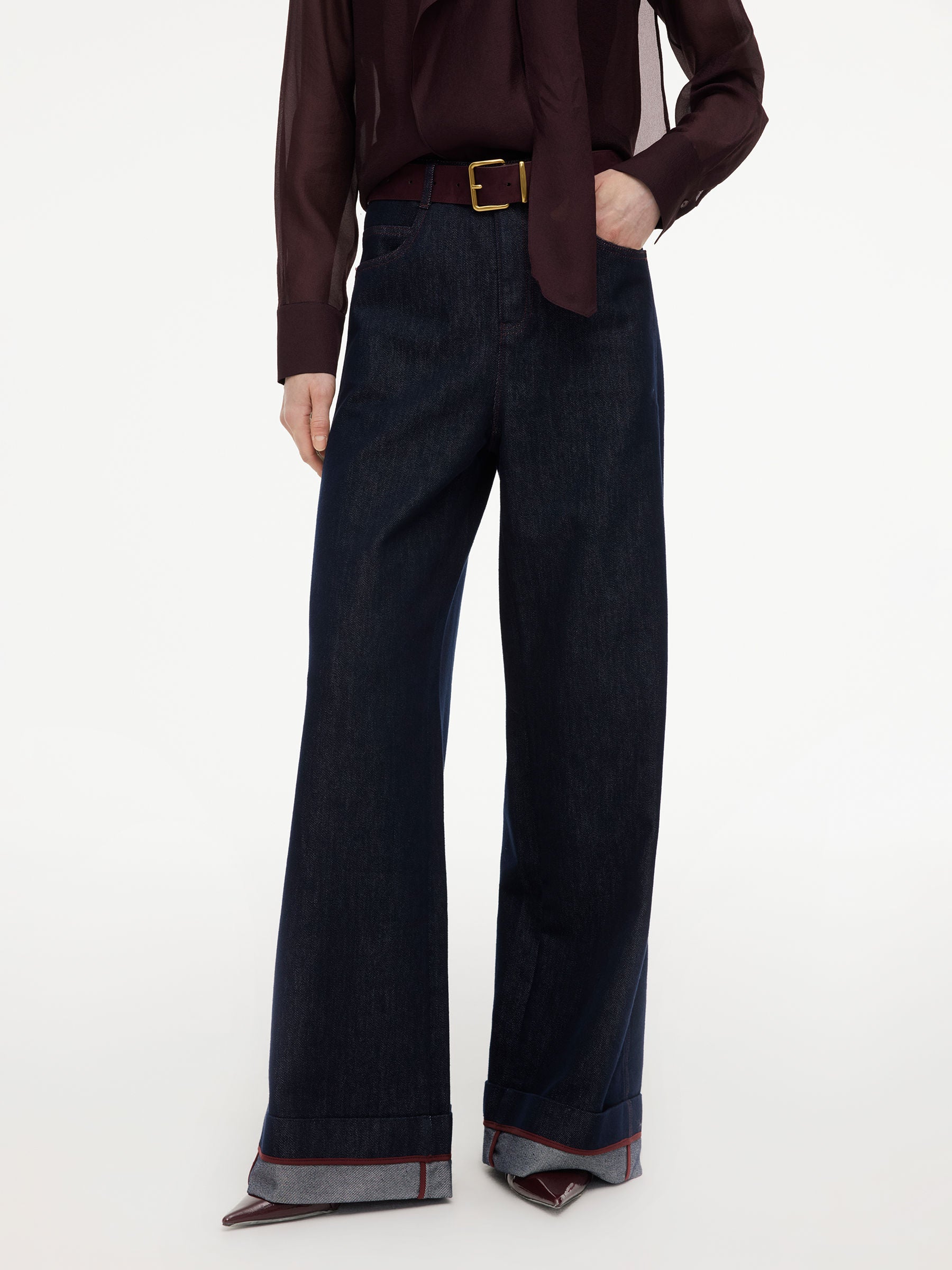 [Preview] Lyocell Cotton Blend Denim Women Jeans With Belt GOELIA