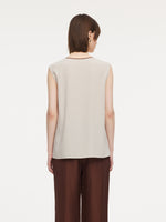 Acetate Blend Tie Front Contrast Trim Women Tank Top GOELIA