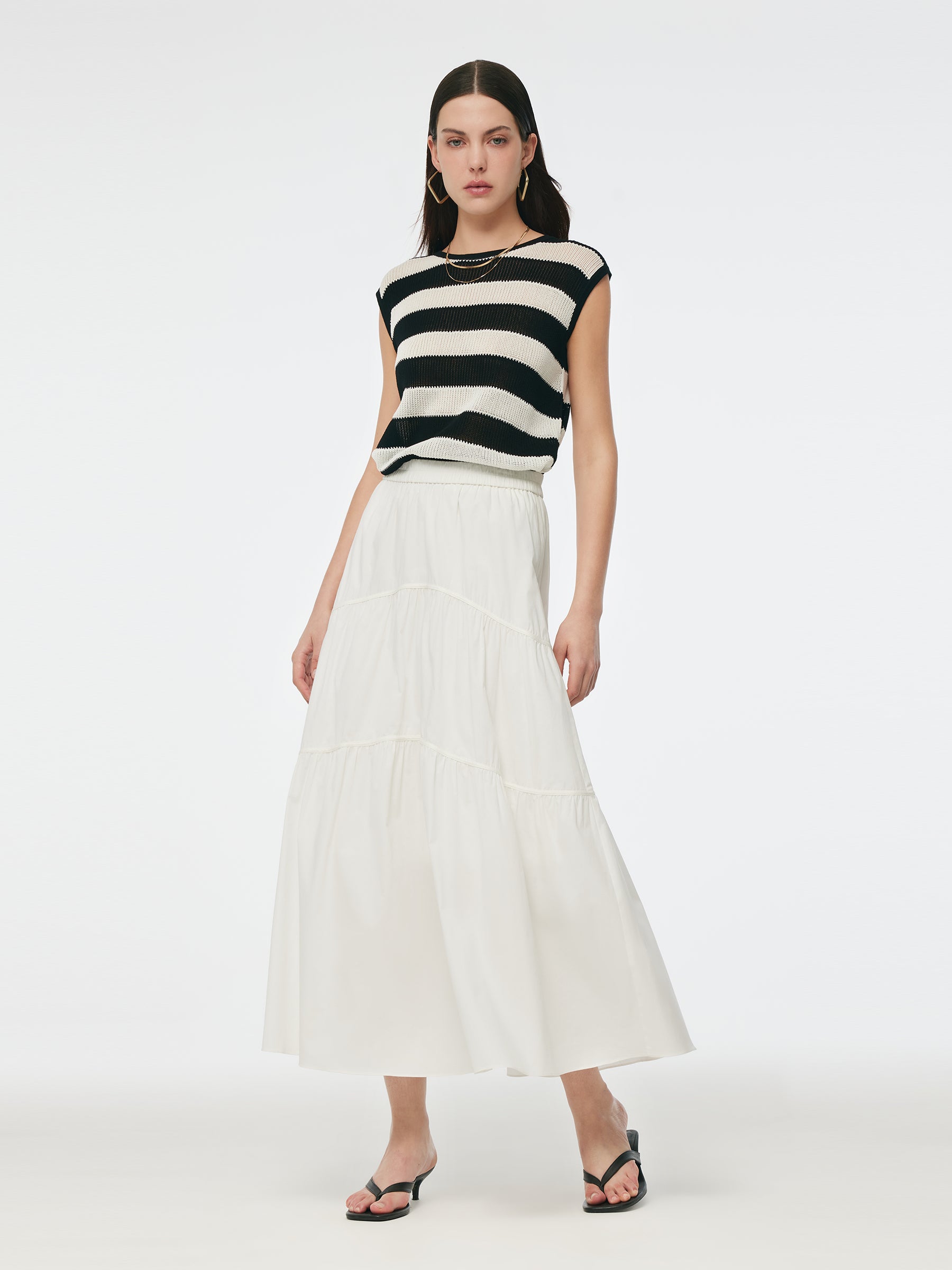 Tencel Blend Stripe Curved Hem Women Knit Tank Top GOELIA