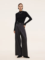 100% Machine Washable Wool Mock Neck Women Knit Top GOELIA