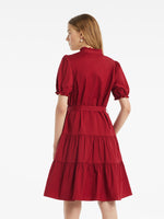 Puff Sleeves Tiered Women Mini Dress With Belt GOELIA
