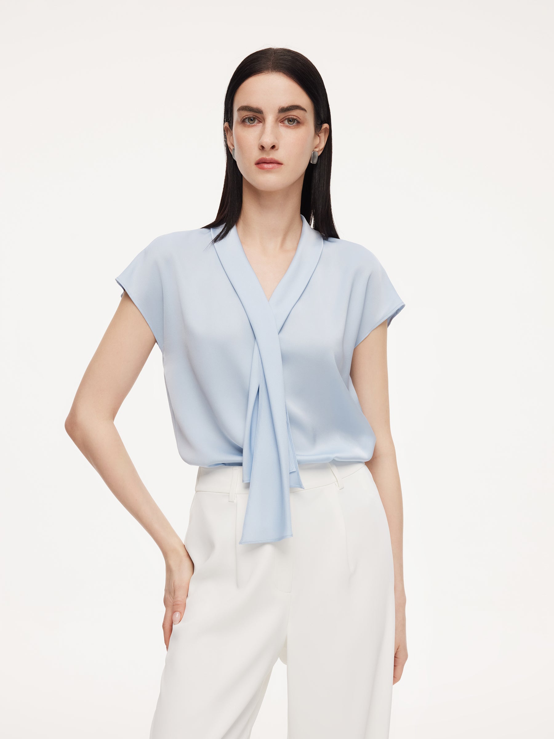 22MM Mulberry Silk Tie Neck Women Blouse GOELIA