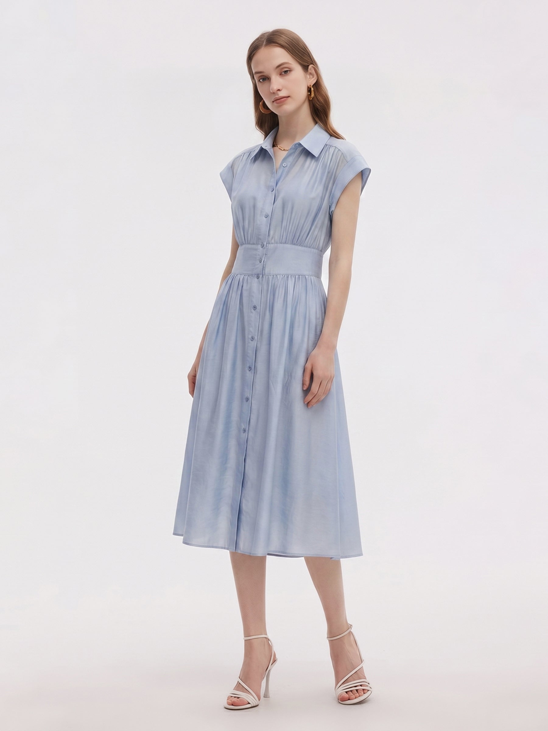 Tencel Blend Women Midi Shirt Dress With Slip GOELIA