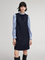 Wool Blend Tweed Sequins Faux Two-Piece Women Mini Dress GOELIA