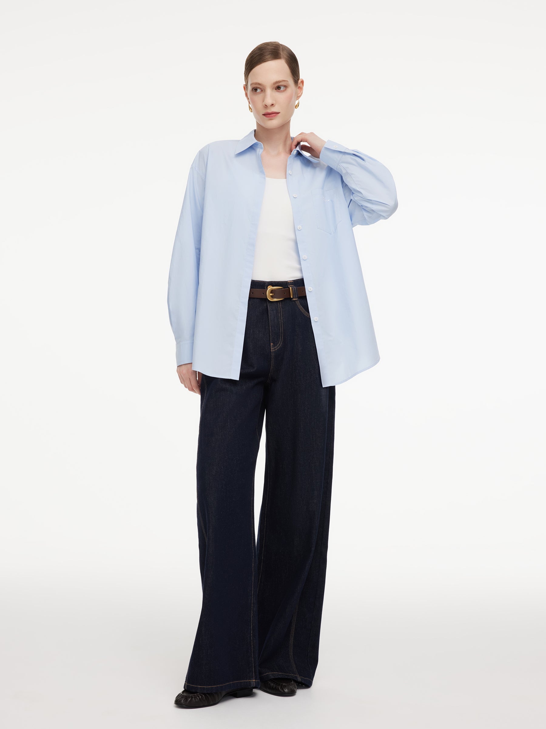 100% Cotton Letter Embroidered Women Oversized Shirt GOELIA
