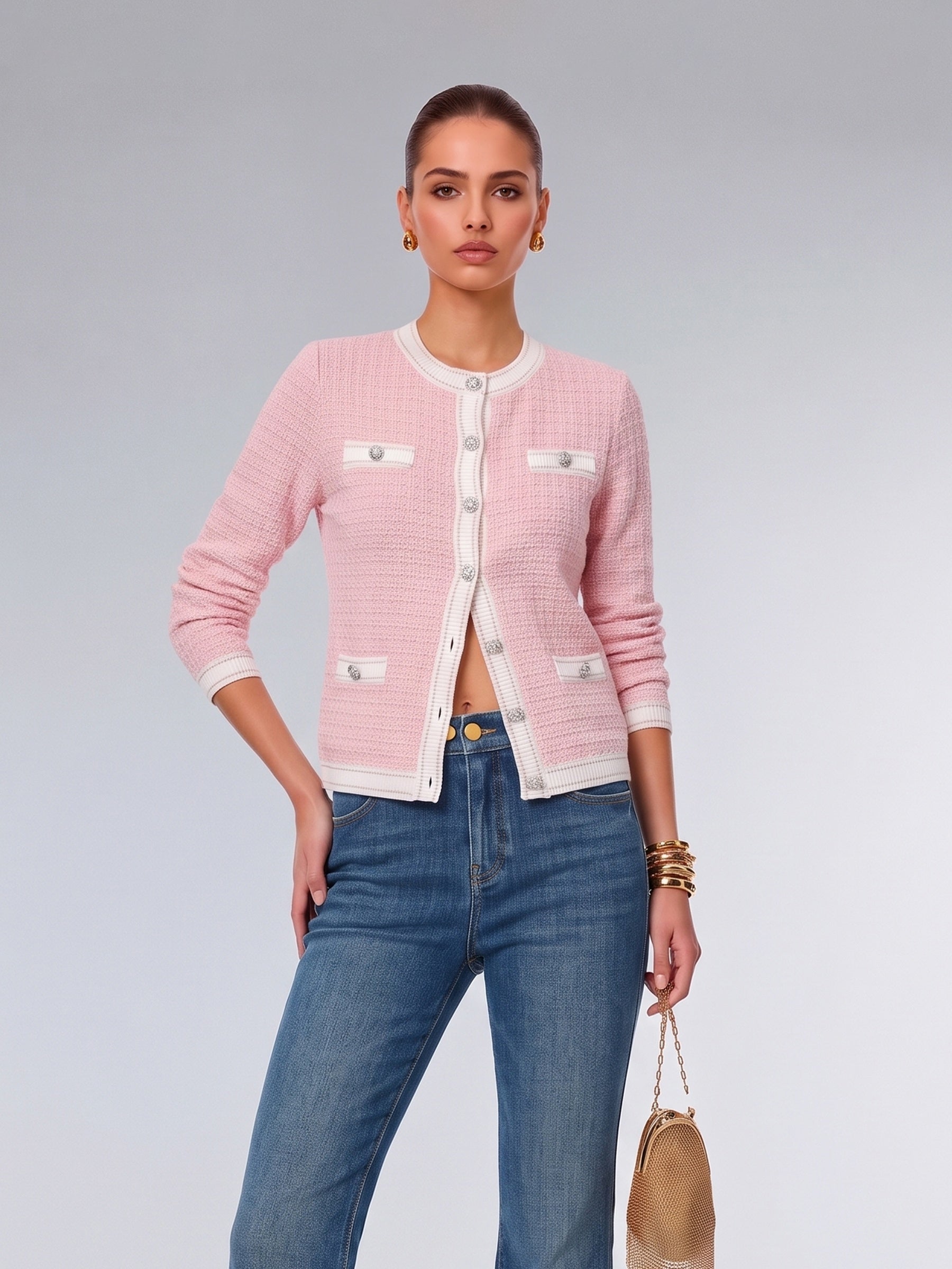 Cotton Contrast Trim Women Cardigan GOELIA
