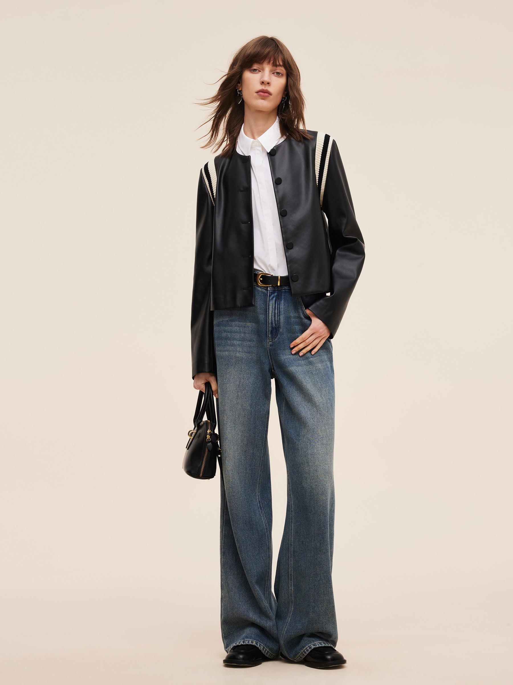 Eco-friendly PU Leather Women Patchwork Jacket GOELIA