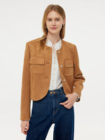 Faux Suede Round Neck Women Jacket GOELIA