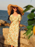 Cotton Floral Print Twist Front Women Midi Dress GOELIA