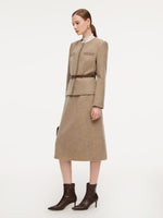 100% Washable Wool Jacket And Skirt Two-Piece Set With Belt GOELIA
