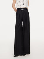 100% Worsted Wool Straight Leg Women Pants With Belt GOELIA