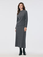 Wool Blend Mock Neck Sweater And A-Line Skirt Two-Piece Set With Belt GOELIA