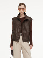 100% Cotton Stand Collar Women Zip-Up Vest GOELIA