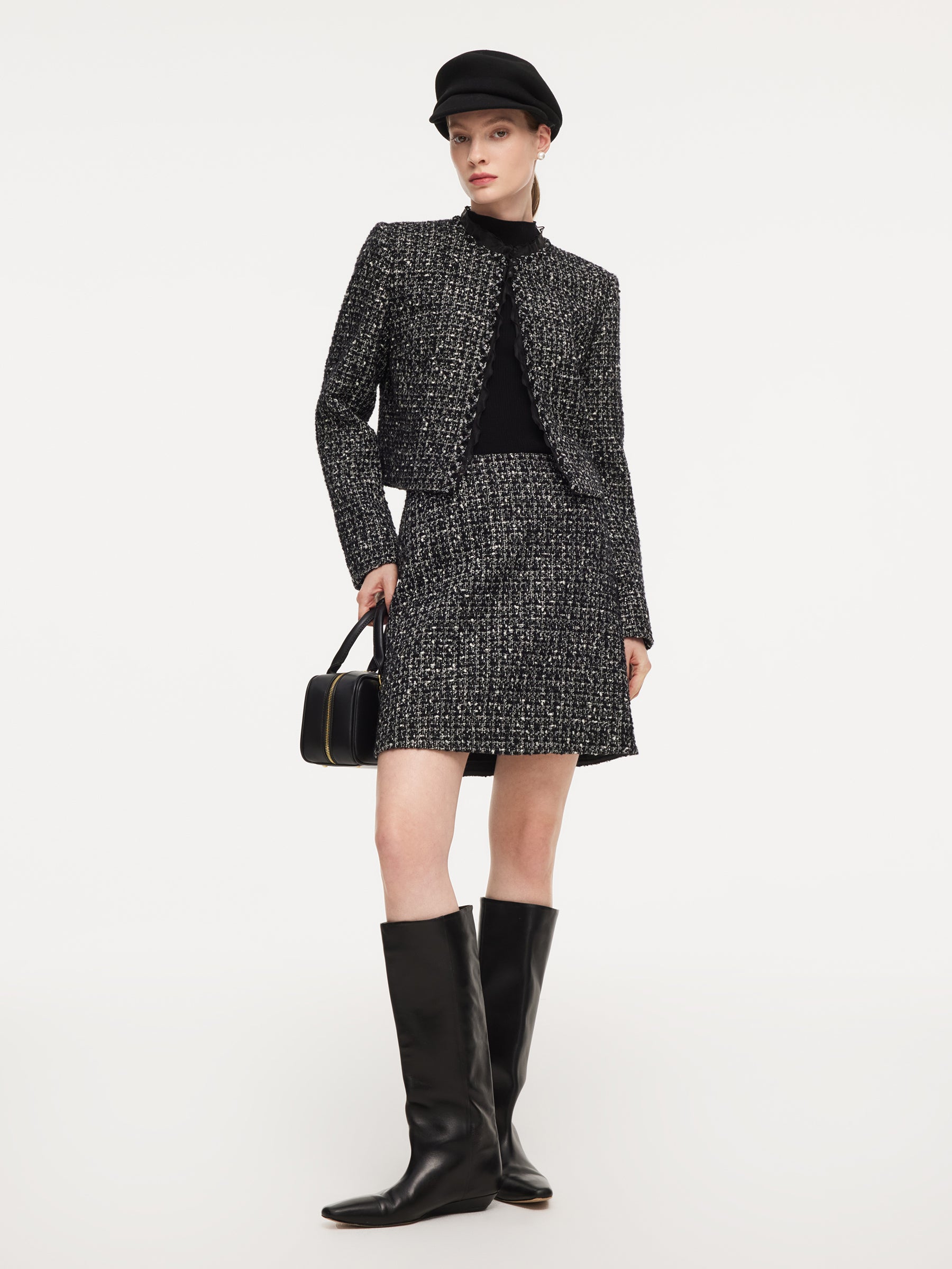 Wool Blend Tweed Cropped Jacket And Skirt Two-Piece Set GOELIA