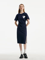 Split Gathered Waist Knitted Midi Dress GOELIA