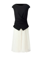 Adjustable Hem Knit Top And Mesh Pleated Skirt Two-Piece Set GOELIA