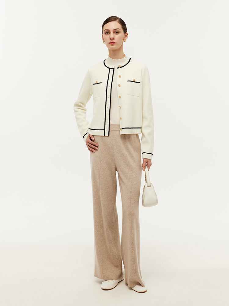 Velvet Touch Contrast Trim Women Knit Cardigan GOELIA