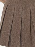 100% Washable Wool Women Front Pleated Mini Skirt GOELIA